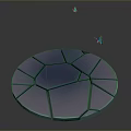 Circular Cracked Blue Object With Two Blue Butterflies Flying Above