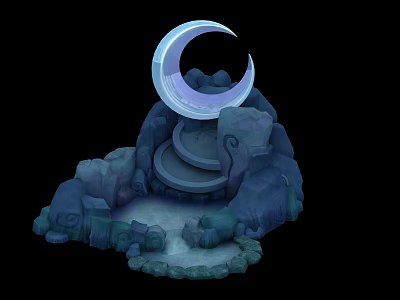 Crescent Moon Shaped Decorative Stone Structure With Rocky Base And Circular Platform 3d model