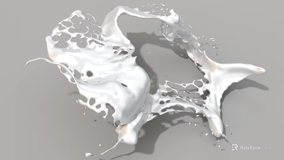 White Fluid Splash Like Sculpture Carving With Hollowed Out Details And Dynamic Flowing Form 3d model 