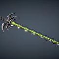 Intricate Fantasy Sword With Green Glowing Blade Black Hilt Spikes And Decorative Design