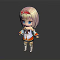 Cute Anime Game Character With Pink Hair Red Bow Blue Eyes And White Orange Outfit