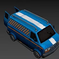 Blue Van With Yellow Black Stripes And Roof Rack Exterior Design