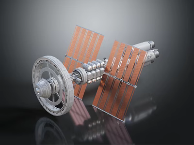 Detailed Orbital Spacecraft Structure With Circular Module And Solar Panels Array 3d model