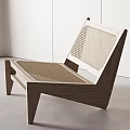 Modern Wooden Frame Lounge Chair With Woven Rattan Seat And Backrest Design