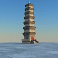 Ancient Stone Pagoda With Multiple Stories Red Door And Blue Sky Background On Stone Pavement
