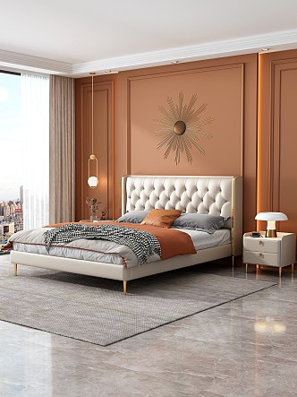 Light Luxury Background Double Bed 3d model