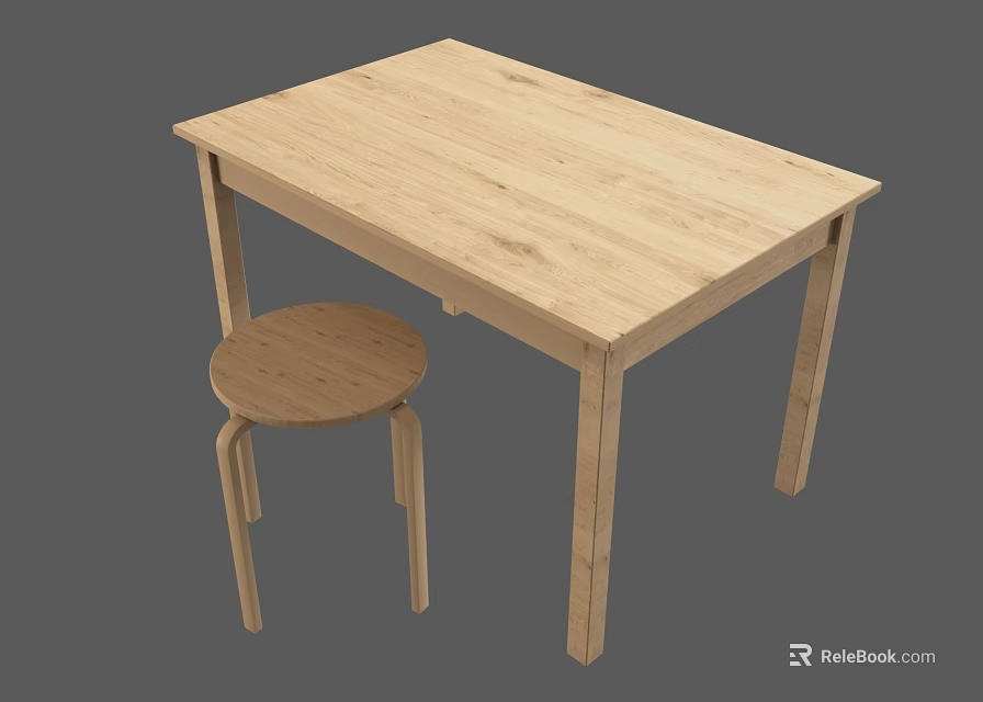 Light Wood Table and Stool Set with Simple Design for Home Use 3d model
