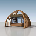 Wooden Arc Shaped Pavilion With Interior Seating And Open Design Structure 3d model