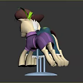 Four Wooden Horse Dolls With Different Costumes On Blue Bases And Reflections