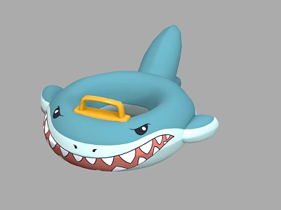 Shark Shaped Inflatable Swim Ring With Blue Body Yellow Handle And Red Mouth 3d model