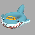 Shark Shaped Inflatable Swim Ring With Blue Body Yellow Handle And Red Mouth