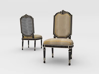 Elegant Classic Leisure Chairs with Striped Upholstered Seats Backs Black Legs and Ornate Top 3d model