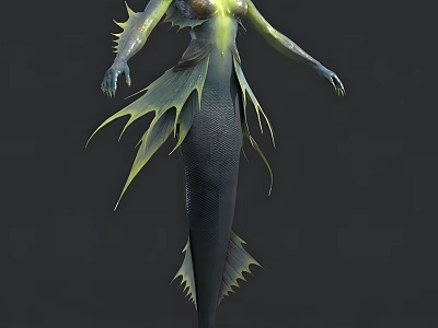Fantasy Aquatic Creature With Greenish Blue Fins Scaled Body And Luminous Chest 3d model