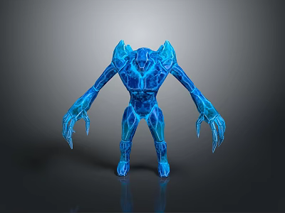 Blue Glowing Creature Character With Armor Like Structure Long Limbs And Claws 3d model