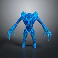 Blue Glowing Creature Character With Armor Like Structure Long Limbs And Claws