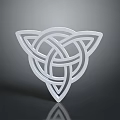 3D Rendered White Celtic Knot with Triangular Interlaced Lines on Gray Background