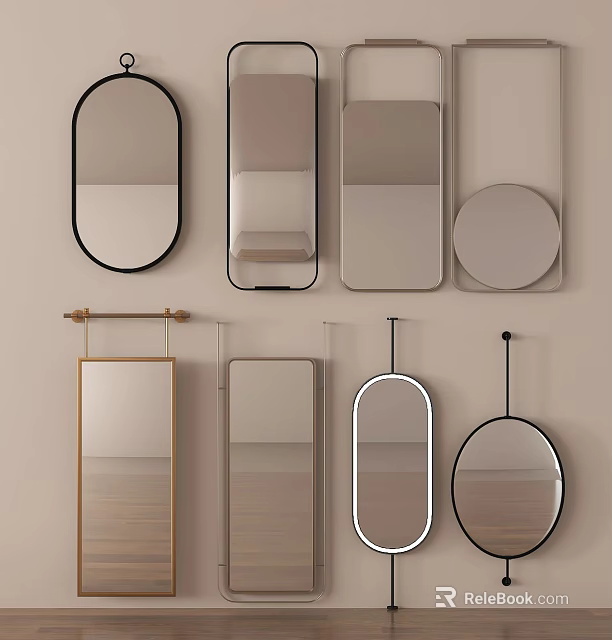 Contemporary Wall Mounted Mirrors With Sleek Frames Various Shapes And Sizes For Home Decor 3d model 