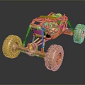 Golden Off Road Car Skeleton With Large Tires Shiny Reflective Surface And Detailed Structure