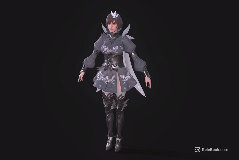 Fantasy Woman Warrior in Intricate Armor with Crown and Decorative Wings 3D Art 3d model 