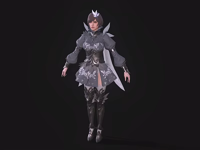 Fantasy Woman Warrior in Intricate Armor with Crown and Decorative Wings 3D Art 3d model