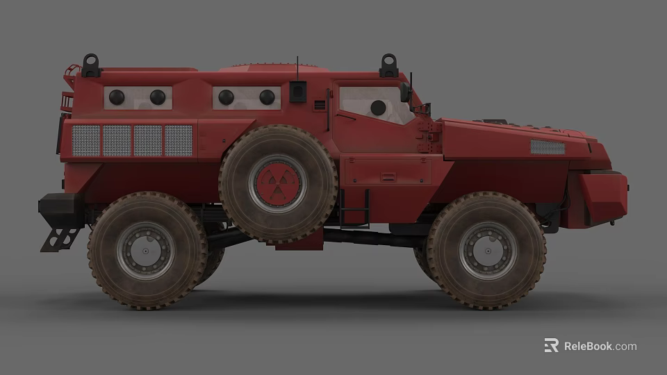 Red Wheeled Military Tank With Armored Body Grille Windows And Large Tires 3d model 
