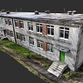 Garden Landscape Featuring Old Building Exterior Green Door Windows Steps And Grass Area