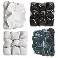 Modern Elegant Glossy Textured Wall Decor With Abstract Sculptural Black White Navy Blue Design