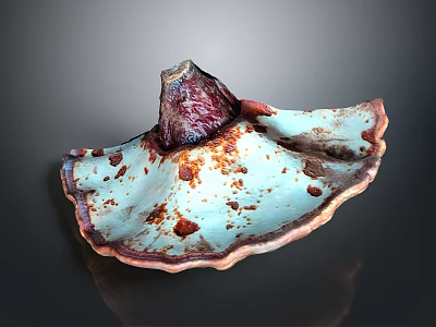 Fan Shaped Teal Fungal Plant With Red Edges And Brown Spots 3d model