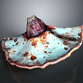 Fan Shaped Teal Fungal Plant With Red Edges And Brown Spots