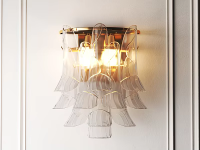 Modern Transparent Petal Design Wall Sconce With Gold Frame And Warm Lighting On White Wall 3d model