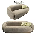 Curved Light Brown Plaid Fabric Sofa Set With Two Yellow Checkered Cushions 3d model