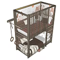 Cozy Wooden Bunk Bed for Kids Room with Animal Print Bedding and Playful Rings