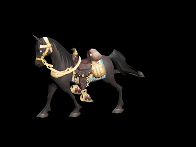 Black Horse With Decorative Saddle Bridle And Golden Ornamental Details 3d model