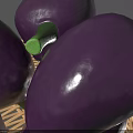 Fresh Purple Eggplants in a Wicker Basket on Gray Surface