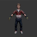 3D Boy Character Wearing Red White Hoodie Blue Jeans Yellow Gloves Standing On Gray Background