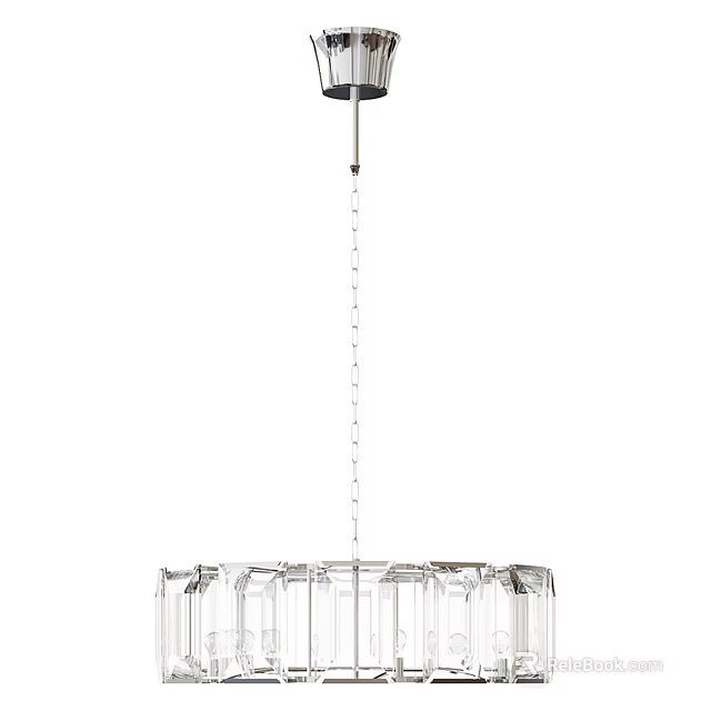 Elegant Modern Glass Chandelier With Suspended Chain And Vertical Panel Design Elements 3d model