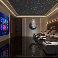 Luxurious KTV Lounge Area With Starry Ceiling Dark Wooden Walls And Light Sofas