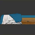 Stylish Wooden Frame Bed with Blue Mattress and Blue White Bedding