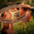 Creative Outdoor Kids Play Area With Circular Paths Round Towers And Green Trees