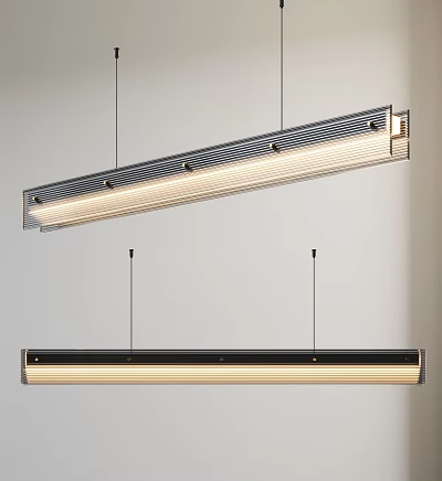 Modern Linear Pendant Light With Sleek Metallic Frame And Warm Illuminating Glow 3d model