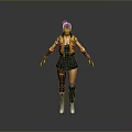 Game Movie Character With Purple Hair Orange Vest Black Skirt And White Boots Knee Pads