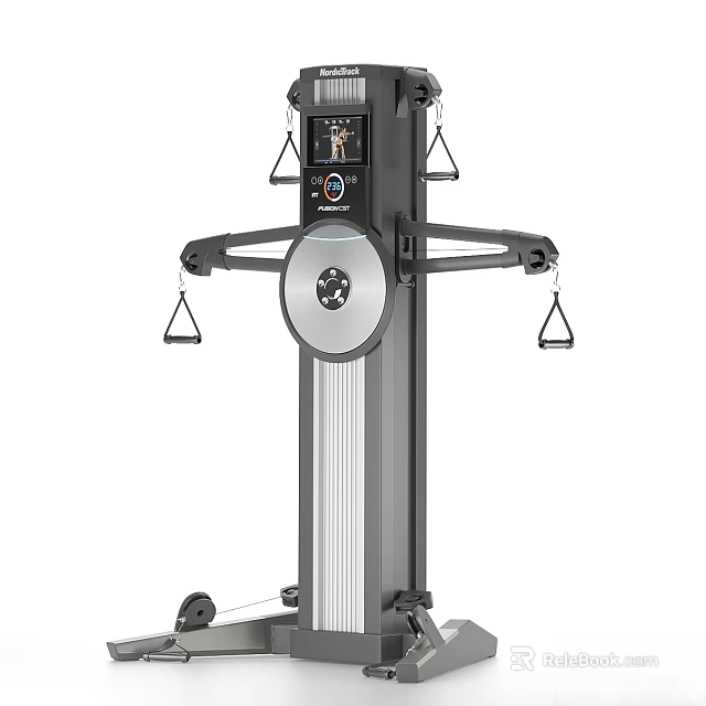 Multifunctional Fitness Equipment with Digital Display Adjustable Handles Mobile Wheels and Gray Silver Frame 3d model 