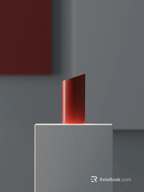 Minimalist Red Cylinder Ornament On White Pedestal With Gray And Red Panel Background 3d model 