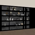 Modern Black Bookshelf Interior Design With Layered Shelves And Decorative Items
