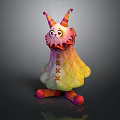 Colorful Clown Creature Character Featuring Pointed Hats Ruffled Collar Diamond Pattern Cape And Striped Shoes