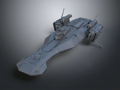 Sci Fi Spaceship Model In Gray With Multiple Modules Weapon Like Structures And Gradient Background 3d model