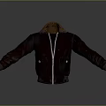 Classic Red Leather Jacket With Brown Collar Zipper And Pockets 3d model