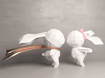Modern ornaments kiss geometric couple rabbit 3d model Modern ornaments kiss geometric couple rabbit 3d model