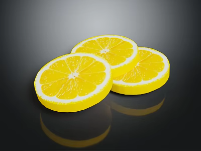 Bright Yellow Lemon Slices Showing Fresh Texture And Shiny Reflection On Black Background 3d model