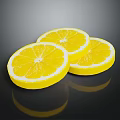 Bright Yellow Lemon Slices Showing Fresh Texture And Shiny Reflection On Black Background